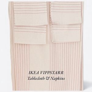 IKEA VIPPSTARR Beige & Red Striped Tablecloth & Napkins